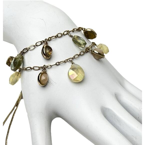 Anne Klein Bracelet Iridescent Color Beads Golden Snake Chain Slider Adjustable - Picture 3 of 10
